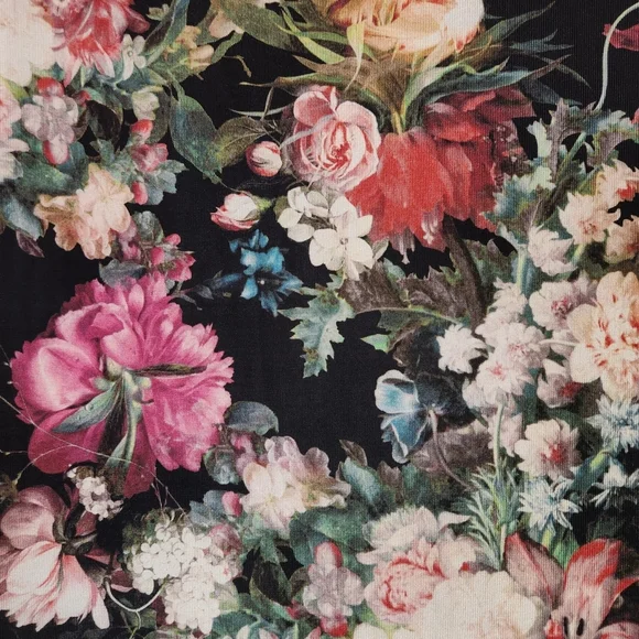 Forever 21 Black Floral Bodycon Fit Dress Size S Long Sleeve Stretch Slinky Feel - Picture 7 of 9